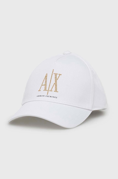 Armani Exchange czapka z daszkiem bawełniana kolor biały z aplikacją 944208 3R131
