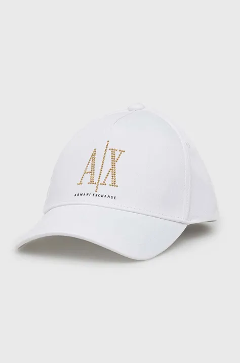 Armani Exchange czapka z daszkiem bawełniana kolor biały z aplikacją