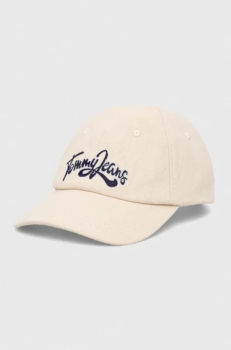 Βαμβακερό καπέλο του μπέιζμπολ Tommy Jeans χρώμα: μπεζ