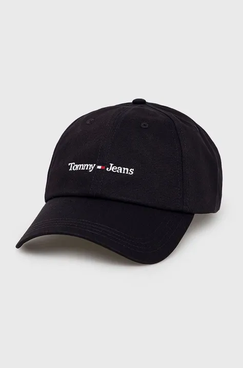 Tommy Jeans czapka z daszkiem bawełniana kolor czarny z aplikacją