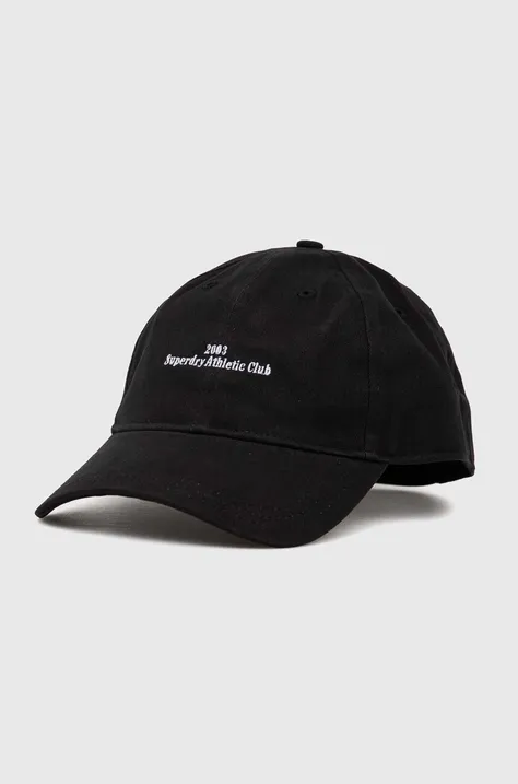 Superdry czapka z daszkiem bawełniana kolor czarny z aplikacją