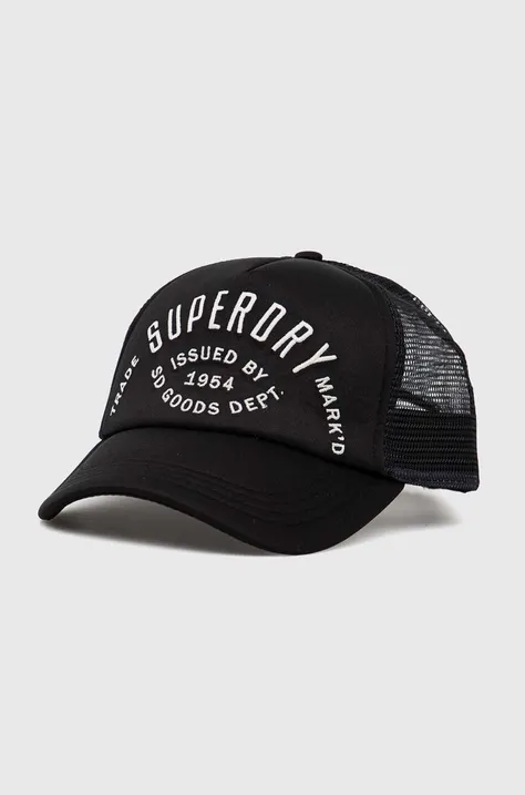 Superdry czapka z daszkiem kolor czarny z aplikacją