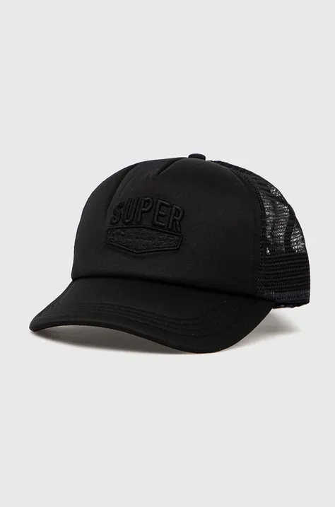 Superdry czapka z daszkiem kolor czarny gładka
