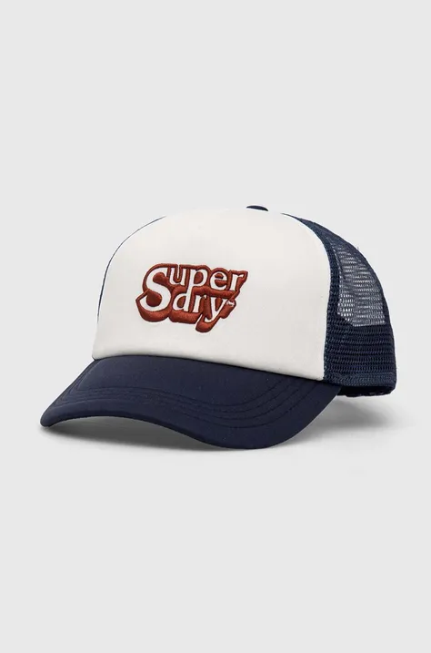 Superdry czapka z daszkiem kolor biały z aplikacją