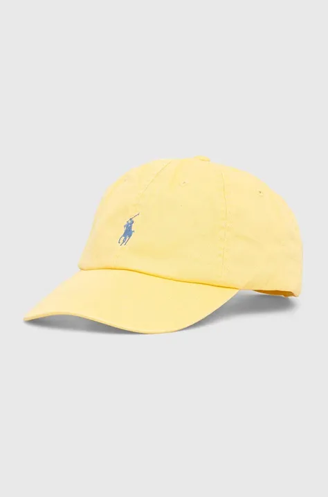 Памучна шапка с козирка Polo Ralph Lauren в жълто с изчистен дизайн 211912843