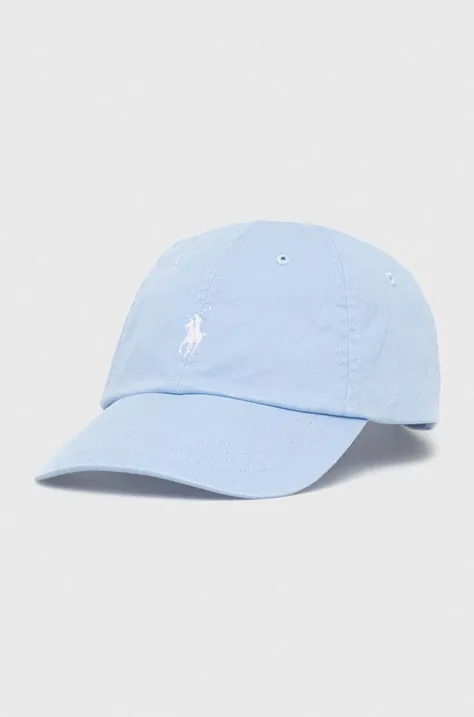 Памучна шапка с козирка Polo Ralph Lauren в синьо с изчистен дизайн 211912843