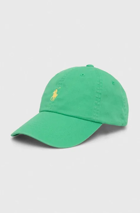 Хлопковая кепка Polo Ralph Lauren цвет зелёный однотонная 211912843