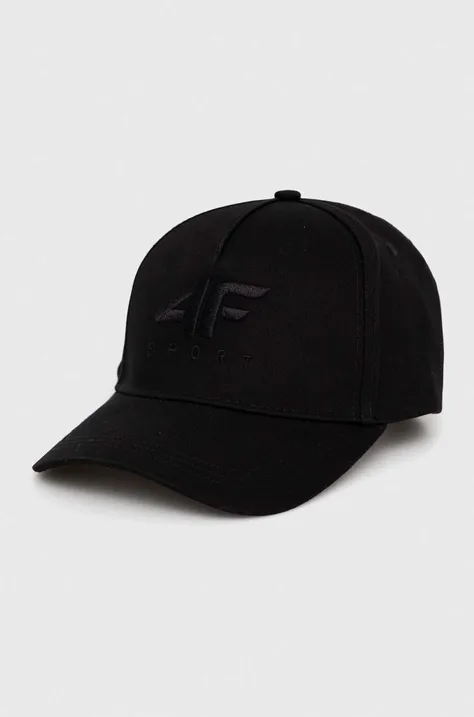 4F czapka z daszkiem bawełniana kolor czarny gładka