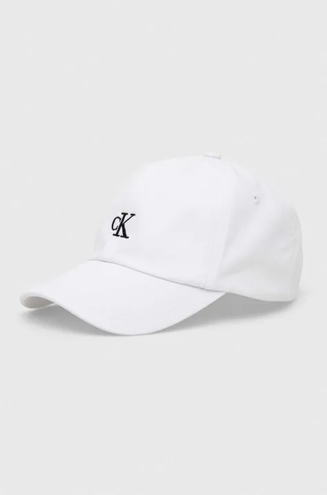 Παιδικό βαμβακερό καπέλο μπέιζμπολ Calvin Klein Jeans χρώμα: άσπρο