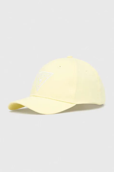 Guess șapcă din bumbac culoarea galben, cu imprimeu