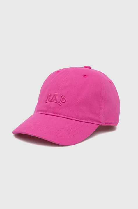 Детска памучна шапка с козирка GAP в розово с изчистен дизайн