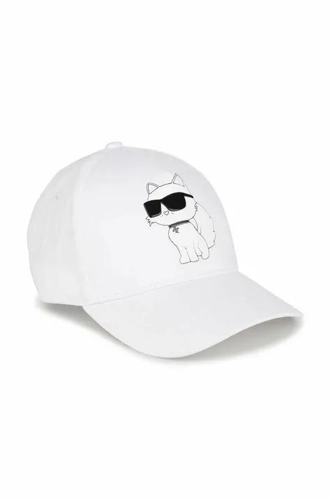 Детска памучна шапка Karl Lagerfeld в бяло с принт