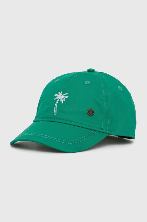 Detská bavlnená čiapka Roxy zelená farba, jednofarebná