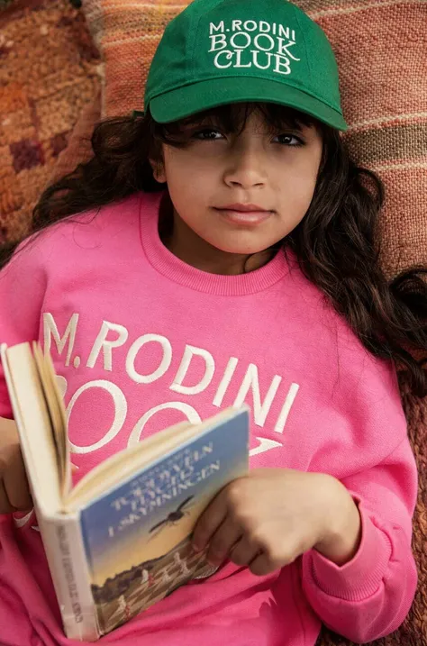 Детская хлопковая кепка Mini Rodini цвет зелёный с аппликацией