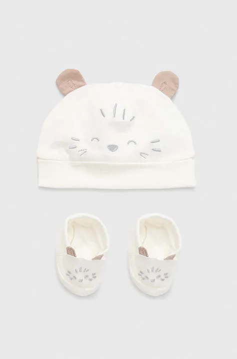 Шапка и тапочки для младенцев OVS цвет белый хлопковый