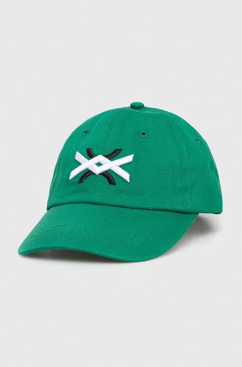 Детская хлопковая кепка United Colors of Benetton цвет зелёный с аппликацией