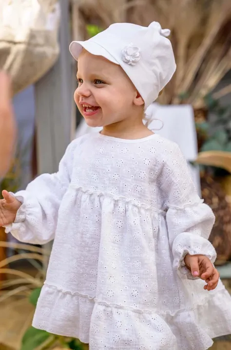 Jamiks czapka bawełniana dziecięca DORIS kolor biały z cienkiej dzianiny bawełniana