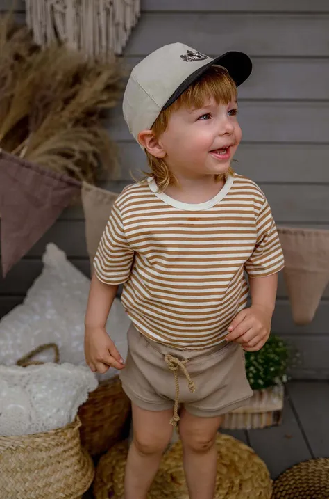 Jamiks czapka bawełniana dziecięca HAZEL kolor beżowy z nadrukiem