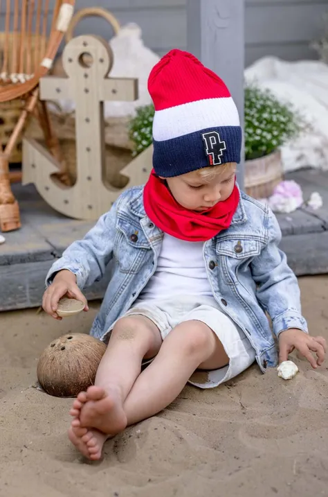 Детская хлопковая шапка Jamiks LEIF цвет бордовый из тонкого трикотажа хлопковая