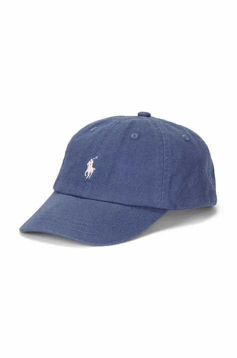 Дитяча бавовняна шапка Polo Ralph Lauren колір синій з аплікацією