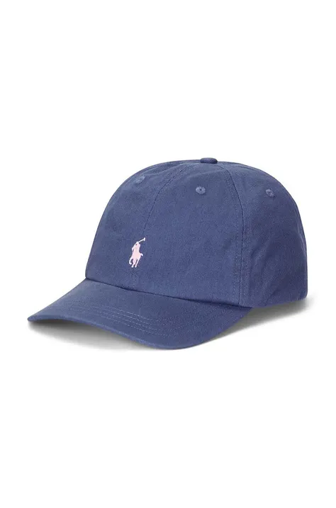 Детская хлопковая кепка Polo Ralph Lauren цвет синий однотонная