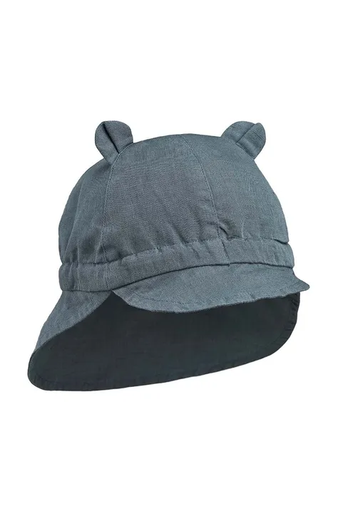 Liewood czapka z domieszką lnu dziecięca kolor niebieski gładka
