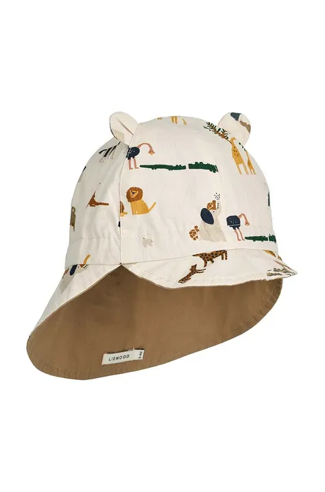 Obojstranná bavlnená čiapka pre deti Liewood béžová farba, vzorovaná
