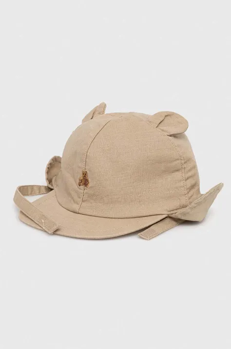 GAP czapka z daszkiem lniana dziecięca kolor brązowy gładka