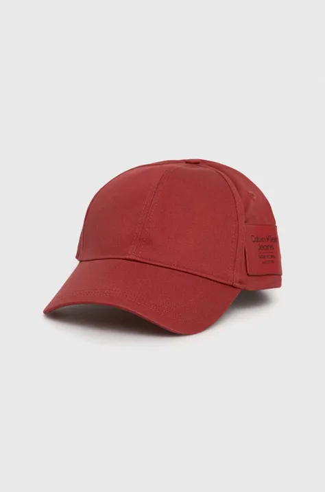 Calvin Klein Jeans czapka z daszkiem bawełniana kolor czerwony z aplikacją
