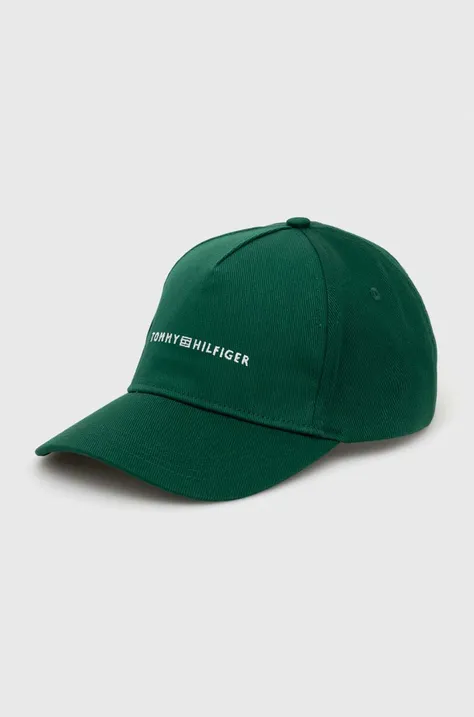 Tommy Hilfiger czapka z daszkiem bawełniana kolor zielony gładka