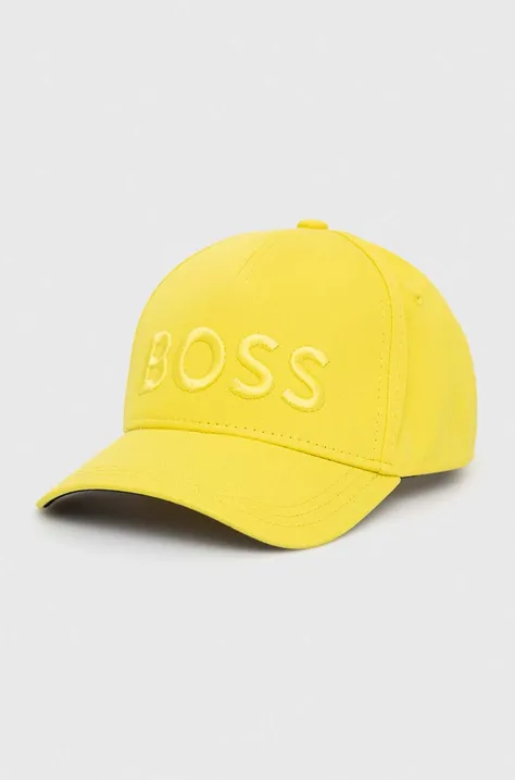 BOSS czapka z daszkiem bawełniana kolor żółty z aplikacją