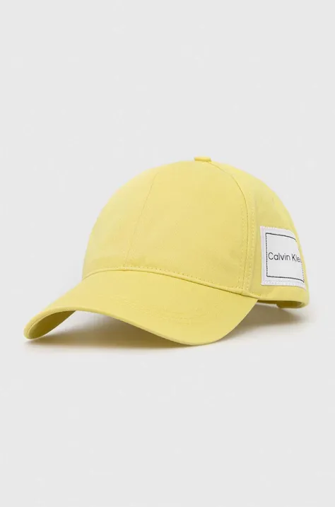 Calvin Klein czapka z daszkiem bawełniana kolor żółty z aplikacją