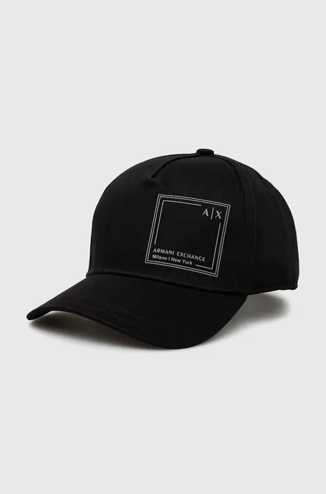 Armani Exchange czapka z daszkiem bawełniana kolor czarny z nadrukiem