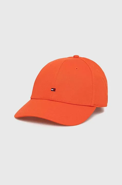 Памучна шапка с козирка Tommy Hilfiger в оранжево с изчистен дизайн