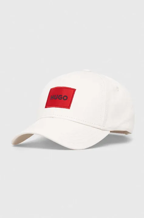 Bavlněná baseballová čepice HUGO bílá barva, s aplikací, 50492745