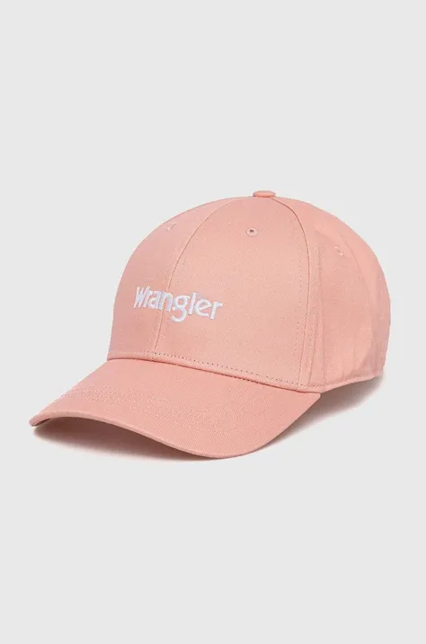 Wrangler czapka z daszkiem bawełniana kolor różowy z nadrukiem