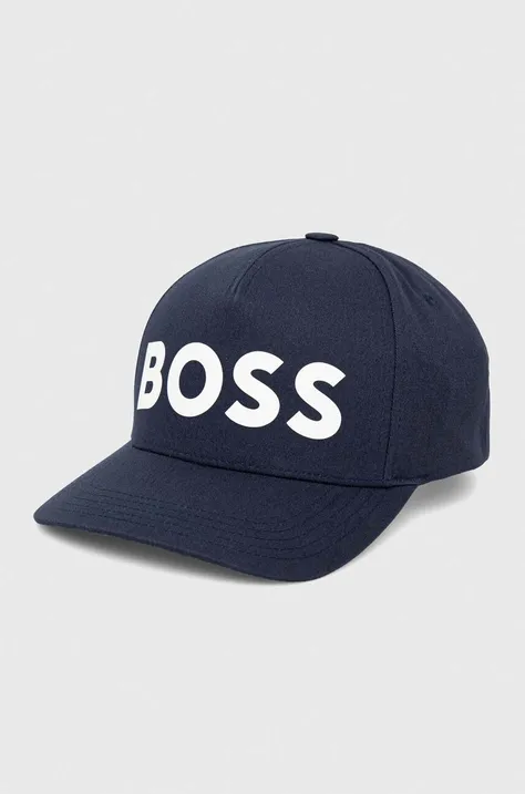 Pamučna kapa sa šiltom BOSS boja: tamno plava, glatka