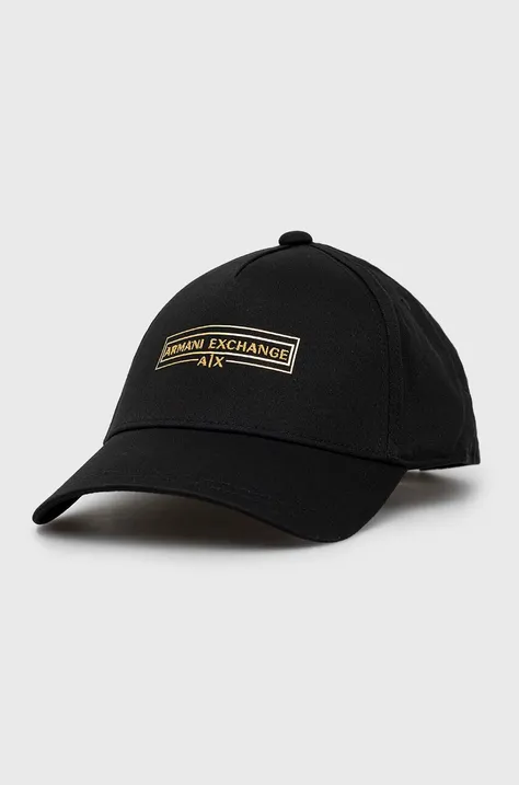 Памучна шапка с козирка Armani Exchange в черно с апликация