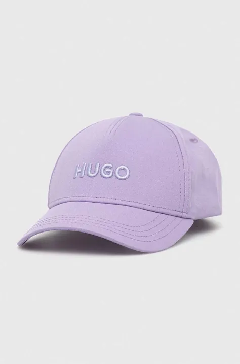 Хлопковая кепка HUGO цвет фиолетовый с аппликацией