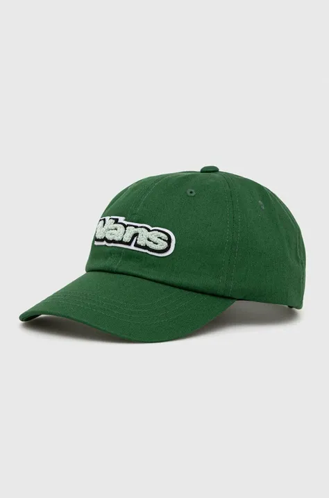 Vans czapka z daszkiem bawełniana kolor zielony z aplikacją