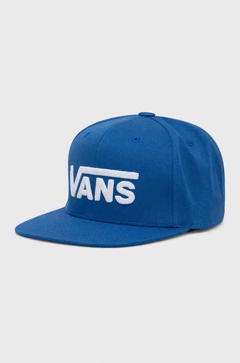 Памучна шапка с козирка Vans в синьо с апликация