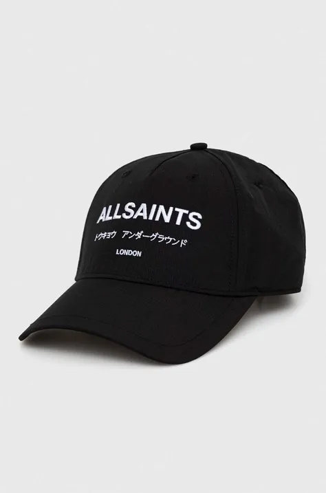 AllSaints czapka z daszkiem kolor czarny z nadrukiem
