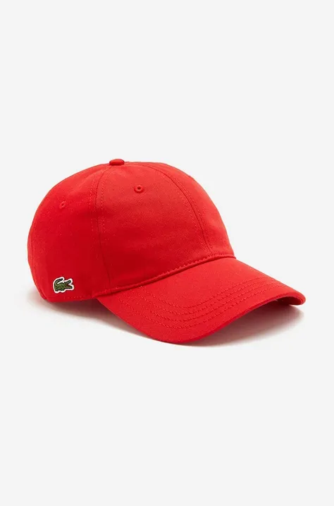 Lacoste czapka z daszkiem bawełniana kolor czerwony gładka (puste)