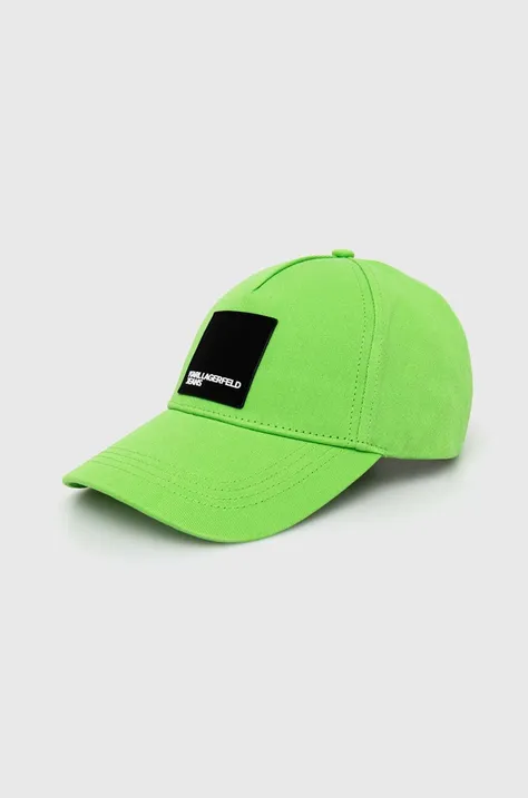 Karl Lagerfeld Jeans czapka z daszkiem bawełniana kolor zielony z aplikacją