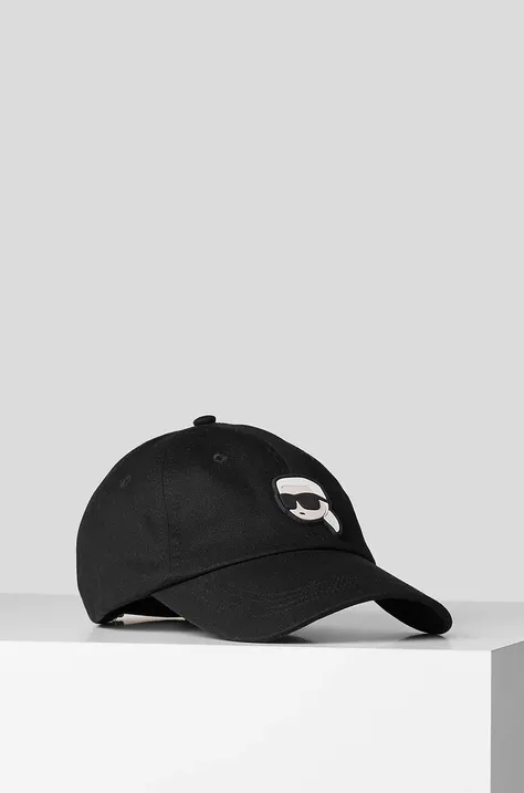 Бавовняна бейсболка Karl Lagerfeld колір чорний з аплікацією