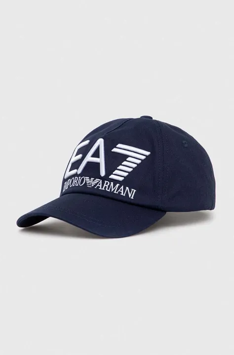Pamučna kapa sa šiltom EA7 Emporio Armani boja: tamno plava, s aplikacijom