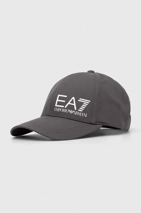 EA7 Emporio Armani czapka z daszkiem bawełniana kolor biały z nadrukiem