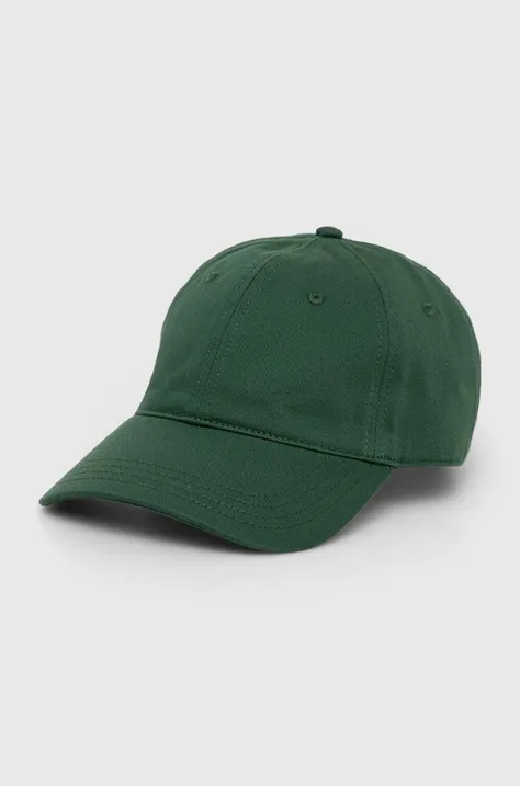 Хлопковая кепка Lacoste цвет зелёный однотонная