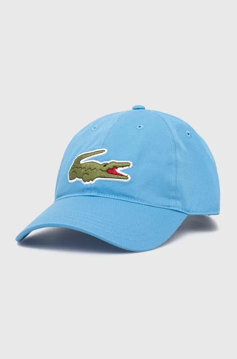 Памучна шапка с козирка Lacoste в синьо с апликация