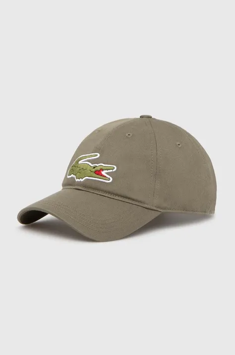 Памучна шапка с козирка Lacoste в зелено с апликация